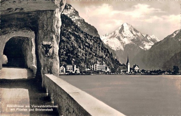 Axenstrasse. Blick auf Flüelen und Bristenstock. 1944 Vorderseite