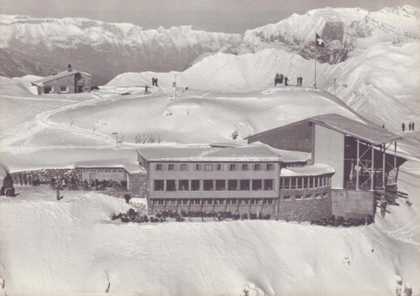 Weisshorngipfel, Restaurant und Beat - Stoffelhütte, Arosa  -  Flugaufnahmen Vorderseite