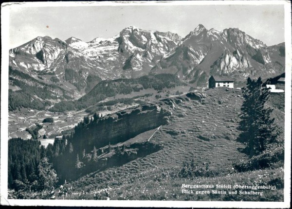 Berggasthaus Stöfeli (Obertoggenburg), Blick gegen Säntis und Schafberg Rückseite