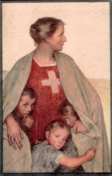 Bundesfeier-Postkarte 1917. 1. August. Frau mit Kinder Vorderseite