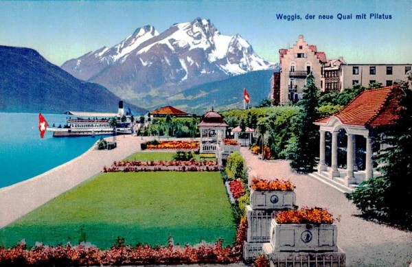 Weggis, der neue Quai mit Pilatus Vorderseite