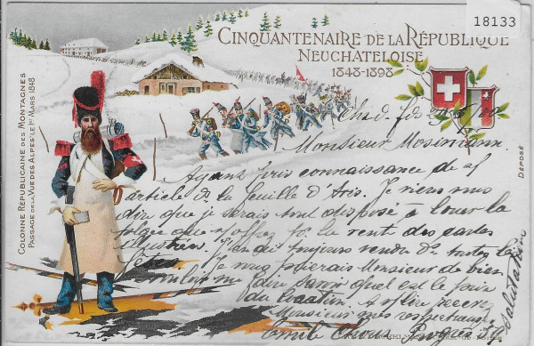 Cinquantenaire de la Republique Neuchateloise 1848-1898- Litho