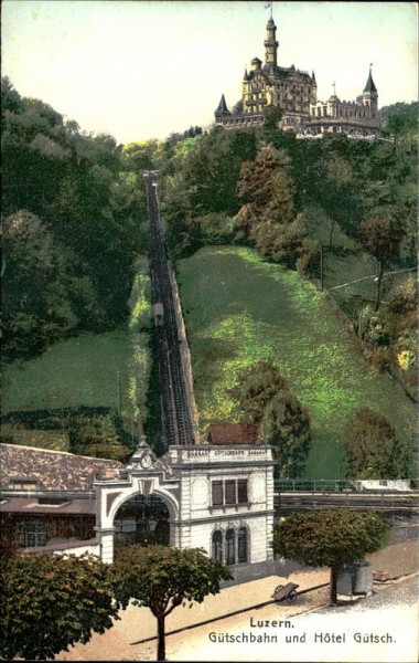 Luzern. Gütschbahn und Hotel Gütsch. Vorderseite