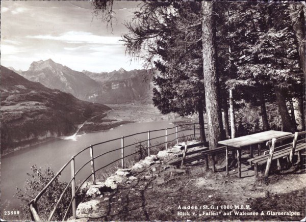 Amden (SG) (1000m) Blick von "Fallen" auf Walensee & Glarneralpen