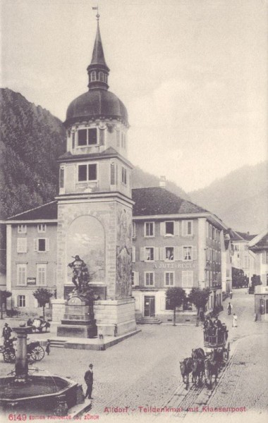 Altdorf, Telldenkmal mit Klausenpost