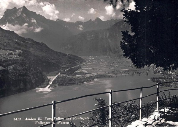 Amden. Blick von Fallen auf Rautispitz, Walensee u. Weesen Vorderseite