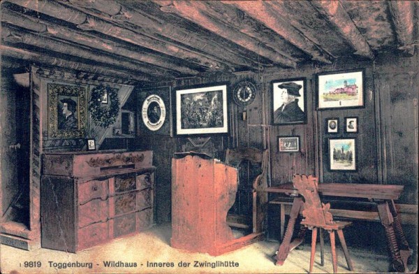 Toggenburg-Wildhaus-Inneres der Zwinglihütte Vorderseite