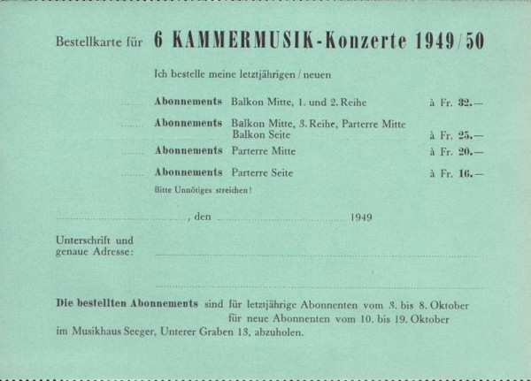 Konzertverein St. Gallen 1949/1950 Vorderseite