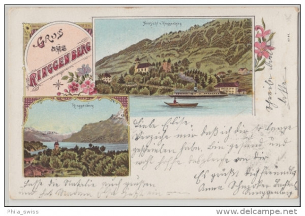 Ringgenberg, Gruss aus - farbige Litho - Aussicht von Ringgenberg