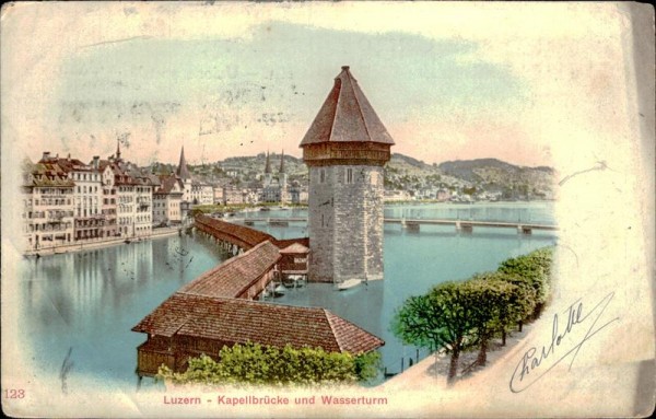 Luzern - Kapellbrücke und Wasserturm Vorderseite