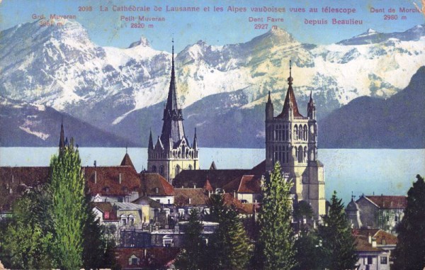 La Cathédrale de Lausanne et lres Alpes vaudoises vues au télescope