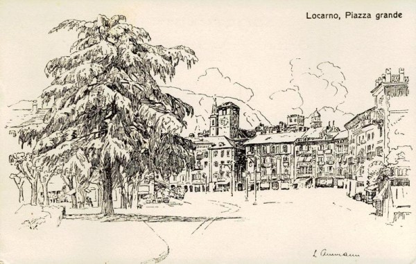 Piazza grande, Locarno (Federzeichnung von L. Ammann) Vorderseite
