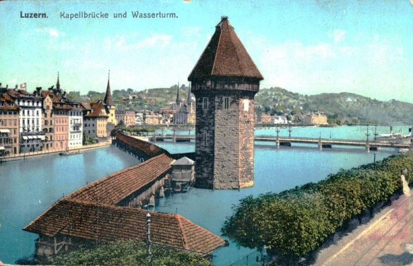 Kapellbrücke und Wasserturm,1908 Vorderseite