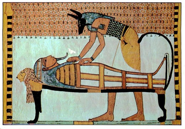 Anubis mumifiziert einen Leichnam, Sennodiem, Grab des Deir el-Medina, Theben Vorderseite