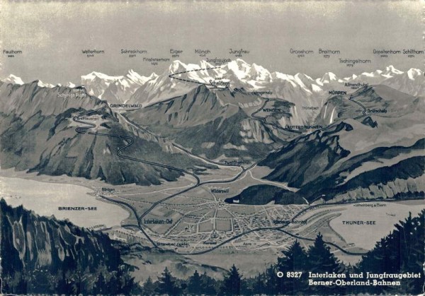 Interlaken und Jungfraugebiet. Berner Oberland-Bahnen Vorderseite