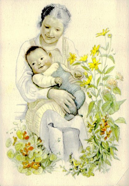 Frau mit Kleinkind Vorderseite