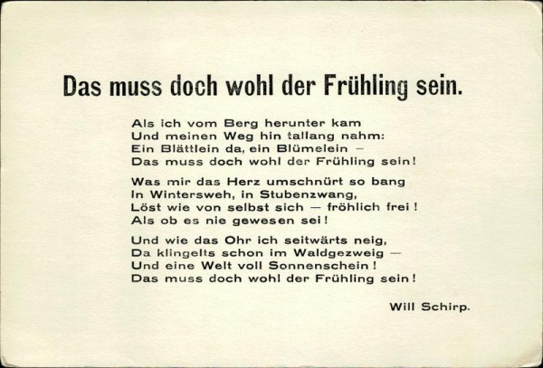 Das muss doch wohl der Frühling sein, Will Schirp Vorderseite