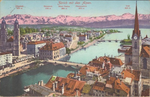 Zürich mit den Alpen. Vorderseite